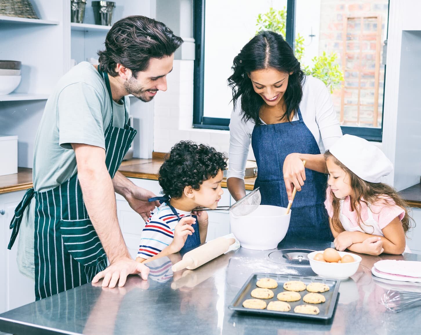 Family baking cookies