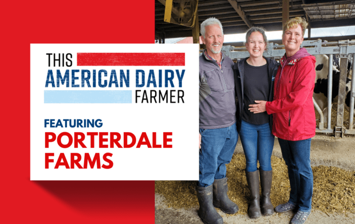 Dairy farmer Greg Porterv embraces his daughter and wife at Porterdale Farms.